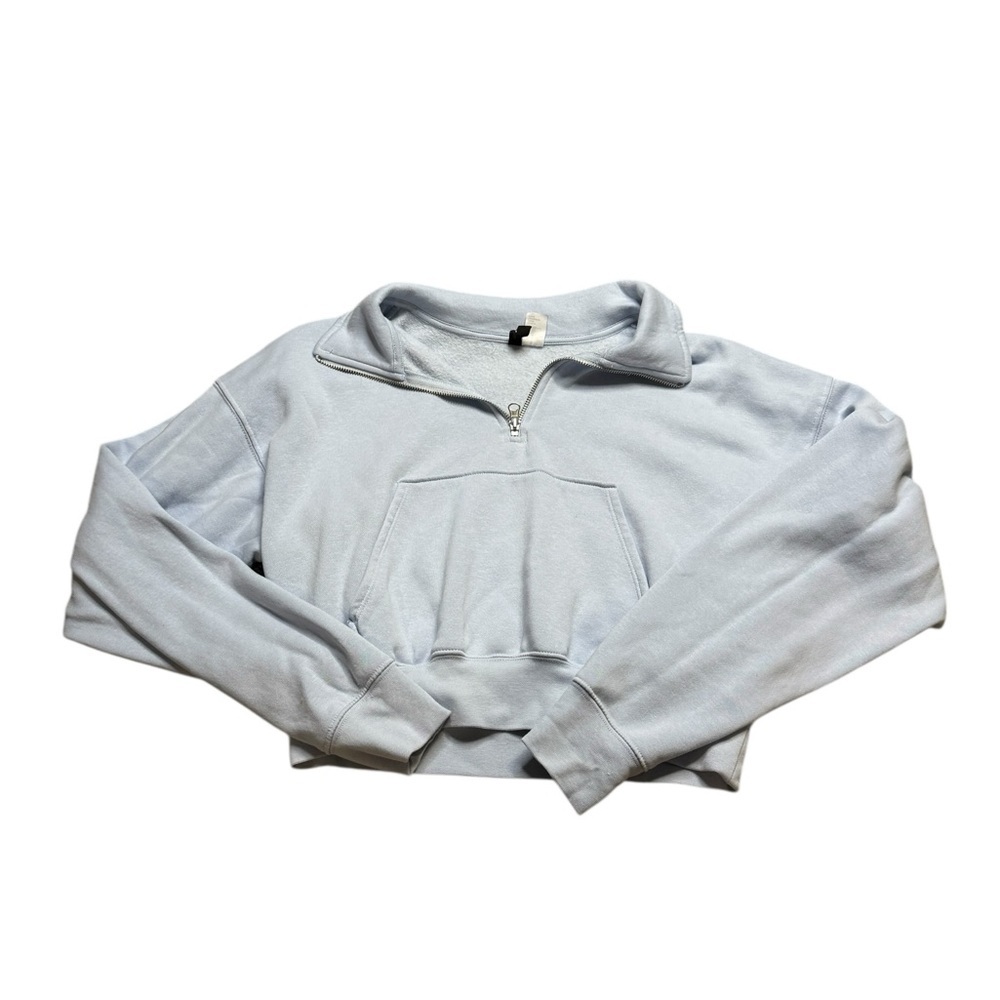 💙‎ H&M Light Blue Cropped Half-Zip Sweatshirt Size M VGUC ✨👟